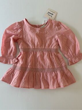 Lucky Jade Baby Girls Rose Pink Swiss Dot Pattern Dress Smocked Details 12 Mo